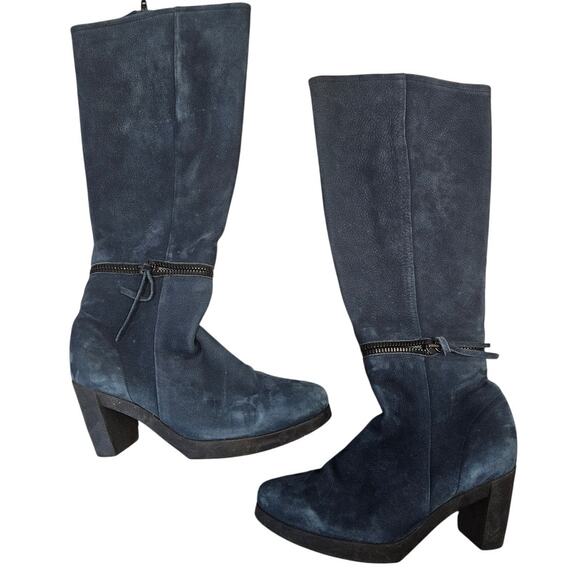 Arche x Achette Blue Night Nubuck Leather Knee High Heeled Boot sz 36 US 5 Basic - Picture 1 of 9